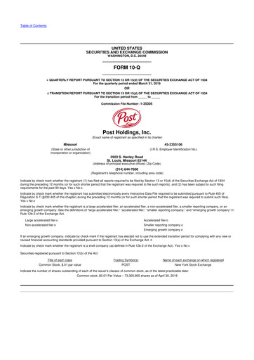 Thumbnail Post Holdings
 10-Q Quarterly Report FY2019 