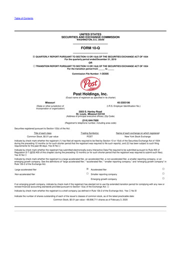 Thumbnail Post Holdings
 10-Q Quarterly Report FY2020 