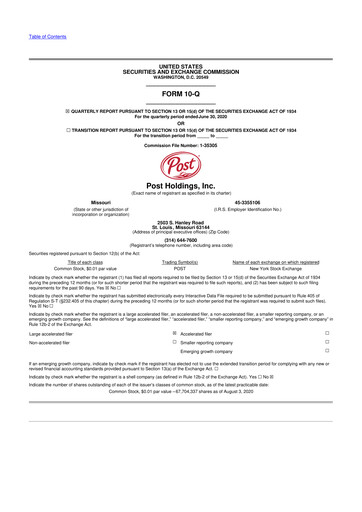 Thumbnail Post Holdings
 10-Q Quarterly Report FY2020 