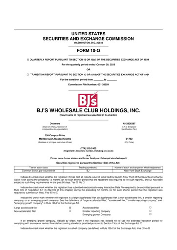 Thumbnail BJ's Wholesale Club 10-Q Quarterly Report FY2023 