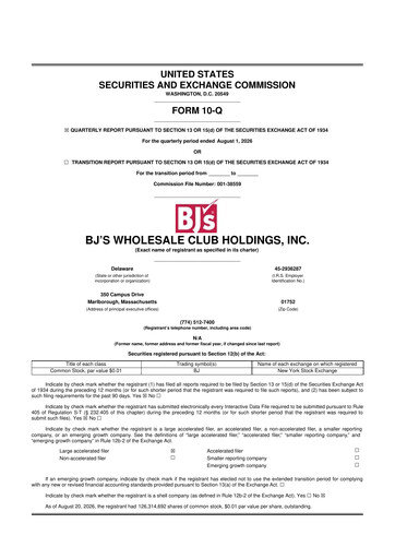 Vorschaubild BJ's Wholesale Club 10-Q Quartalsbericht 2026 
