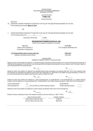 Thumbnail Regeneron Pharmaceuticals 10-Q Quarterly Report FY2014 