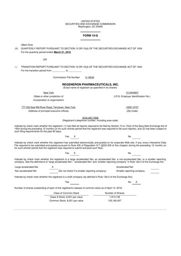 Thumbnail Regeneron Pharmaceuticals 10-Q Quarterly Report FY2016 