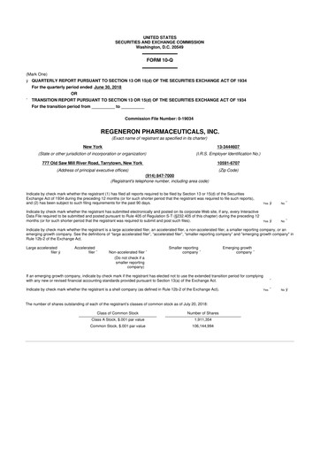 Thumbnail Regeneron Pharmaceuticals 10-Q Quarterly Report FY2018 