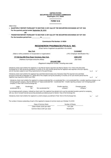 Thumbnail Regeneron Pharmaceuticals 10-Q Quarterly Report FY2018 