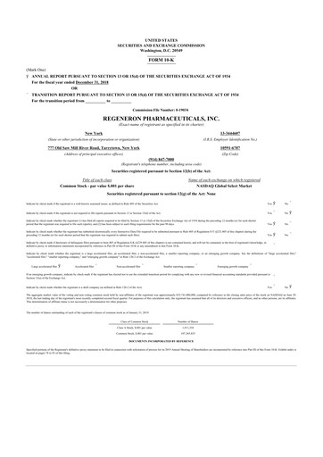 Thumbnail Regeneron Pharmaceuticals 10-K Annual Report 2018