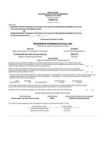 Thumbnail Regeneron Pharmaceuticals 10-Q Quarterly Report FY2019 