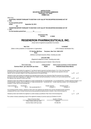 Thumbnail Regeneron Pharmaceuticals 10-Q Quarterly Report FY2019 