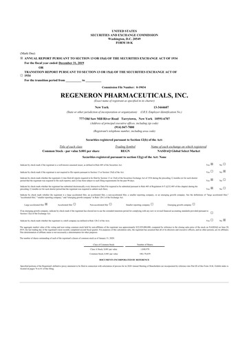 Thumbnail Regeneron Pharmaceuticals 10-K Annual Report 2019