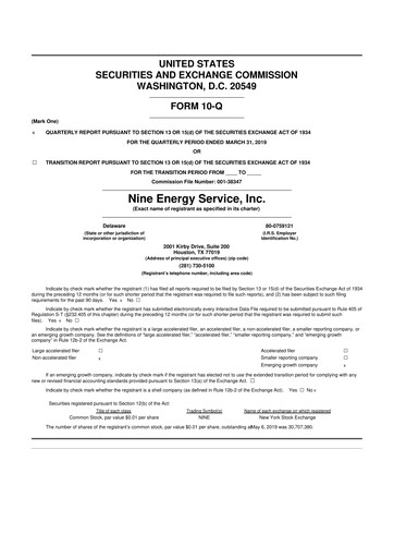 Thumbnail Nine Energy Service
 10-Q Quarterly Report FY2019 