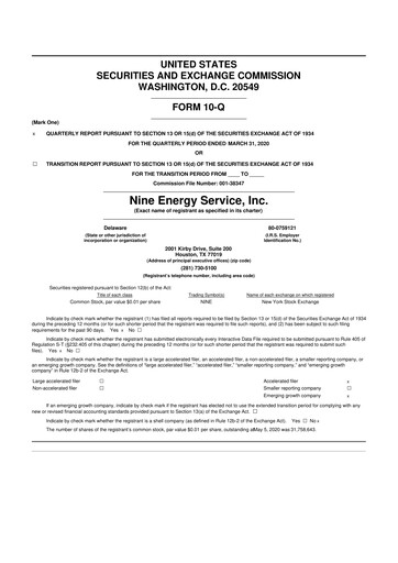 Thumbnail Nine Energy Service
 10-Q Quarterly Report FY2020 