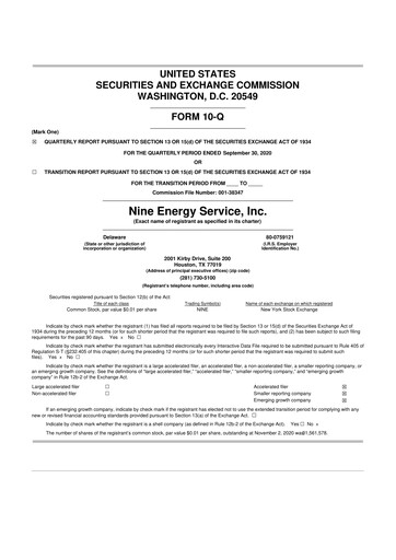Thumbnail Nine Energy Service
 10-Q Quarterly Report FY2020 