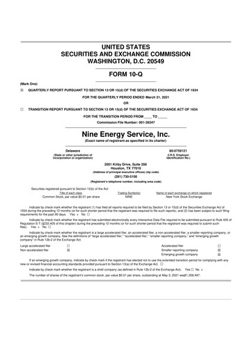 Thumbnail Nine Energy Service
 10-Q Quarterly Report FY2021 