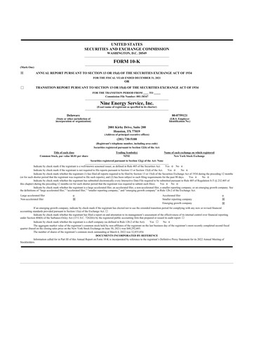 Thumbnail Nine Energy Service
 10-K Annual Report 2021