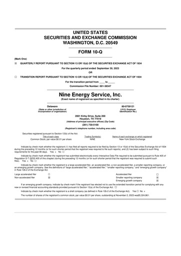 Thumbnail Nine Energy Service
 10-Q Quarterly Report FY2023 