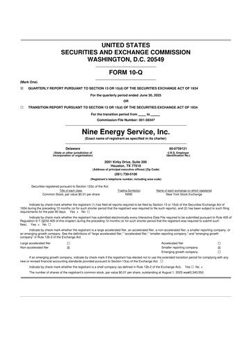 Thumbnail Nine Energy Service
 10-Q Quarterly Report FY2025 