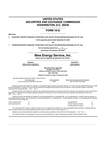 Thumbnail Nine Energy Service
 10-Q Quarterly Report FY2025 