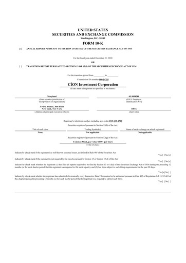 Miniature CION Investment Corporation 10-K Rapport annuel 