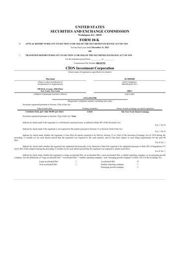 Miniature CION Investment Corporation 10-K Rapport annuel 2023