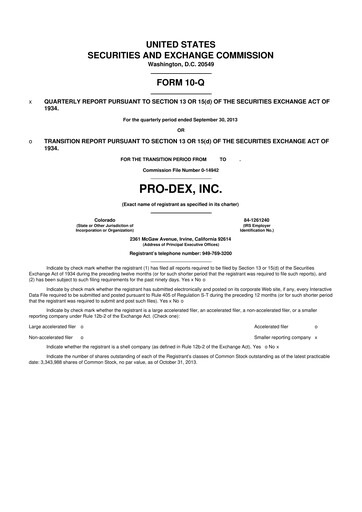 Miniature Pro-Dex 10-Q Rapport trimestriel 2013 