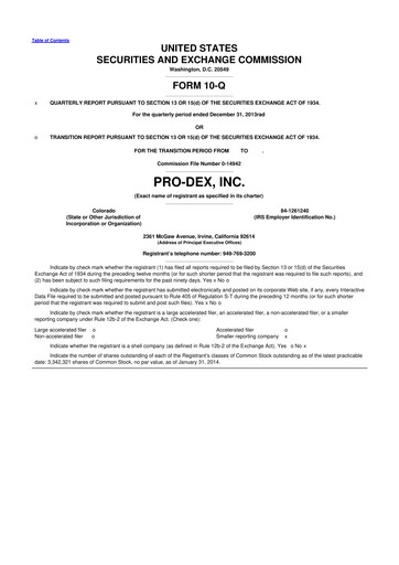 Miniature Pro-Dex 10-Q Rapport trimestriel 2014 