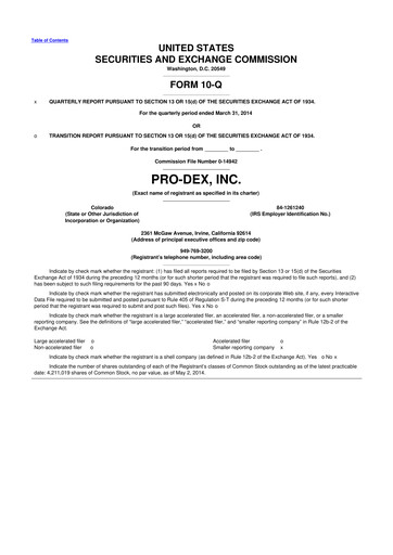 Miniature Pro-Dex 10-Q Rapport trimestriel 2014 