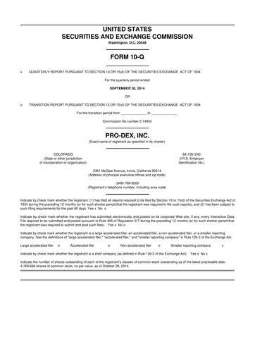 Miniature Pro-Dex 10-Q Rapport trimestriel 2014 