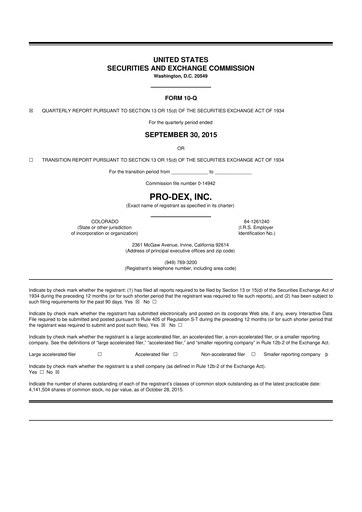 Miniature Pro-Dex 10-Q Rapport trimestriel 2016 