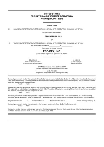 Miniature Pro-Dex 10-Q Rapport trimestriel 2016 