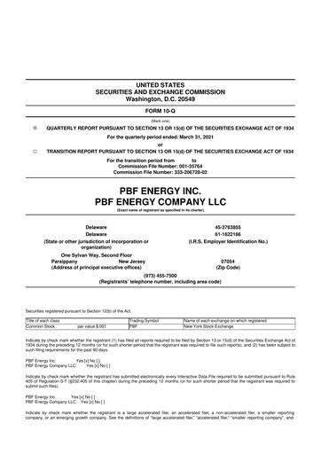 Thumbnail PBF Energy
 10-Q Quarterly Report FY2021 