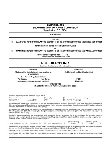 Thumbnail PBF Energy
 10-Q Quarterly Report FY2023 
