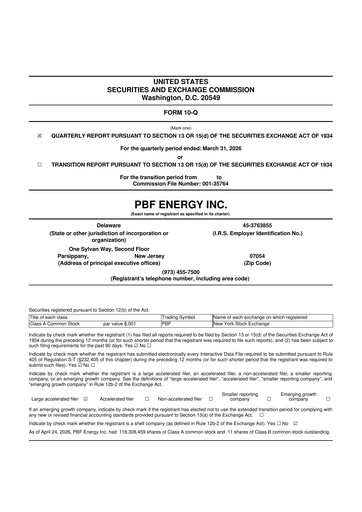 Miniature PBF Energy
 10-Q Rapport trimestriel  
