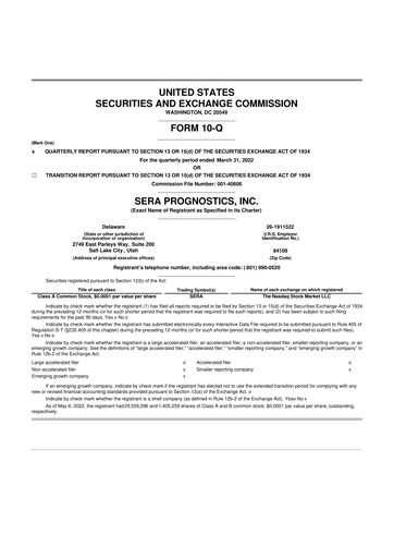 Miniature Sera Prognostics 10-Q Rapport trimestriel 2022 