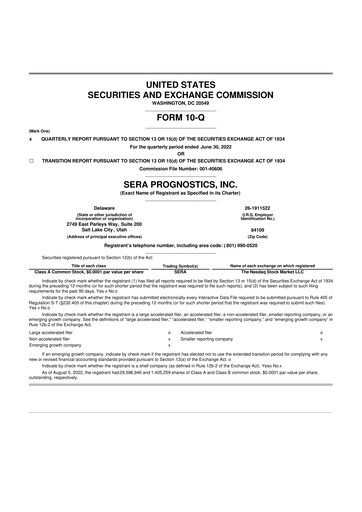 Miniature Sera Prognostics 10-Q Rapport trimestriel 2022 