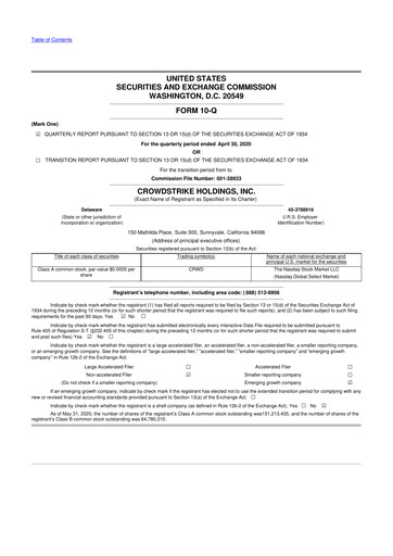 Miniature CrowdStrike 10-Q Rapport trimestriel 2020 