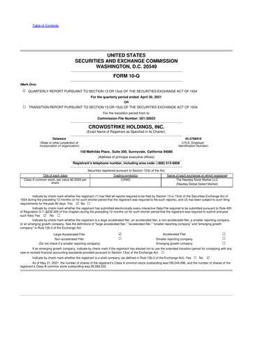 Miniature CrowdStrike 10-Q Rapport trimestriel 2021 