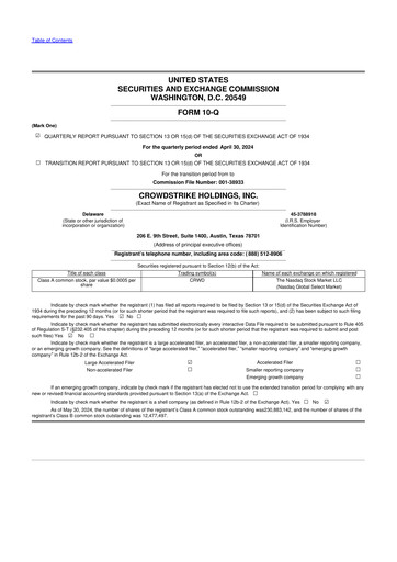 Miniature CrowdStrike 10-Q Rapport trimestriel 2025 