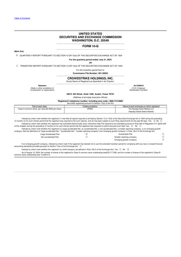 Miniature CrowdStrike 10-Q Rapport trimestriel 2025 