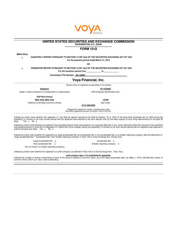 Thumbnail Voya Financial
 10-Q Quarterly Report FY2015 