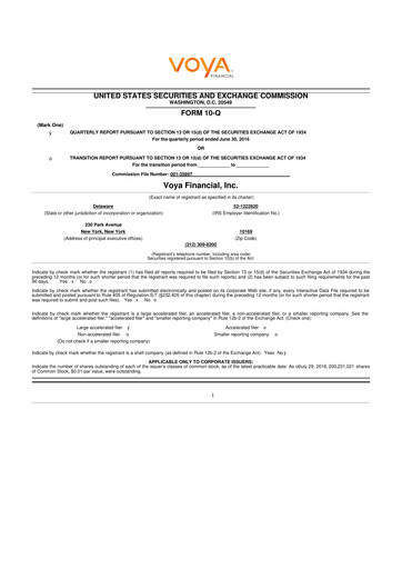 Thumbnail Voya Financial
 10-Q Quarterly Report FY2016 