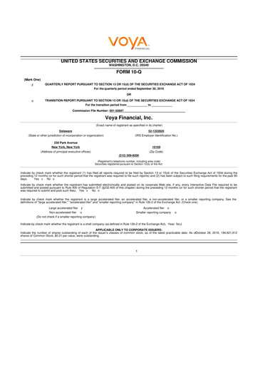 Thumbnail Voya Financial
 10-Q Quarterly Report FY2016 