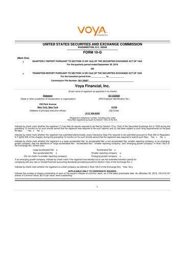 Thumbnail Voya Financial
 10-Q Quarterly Report FY2018 