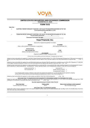Thumbnail Voya Financial
 10-Q Quarterly Report FY2019 