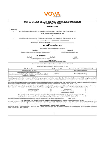 Thumbnail Voya Financial
 10-Q Quarterly Report FY2019 