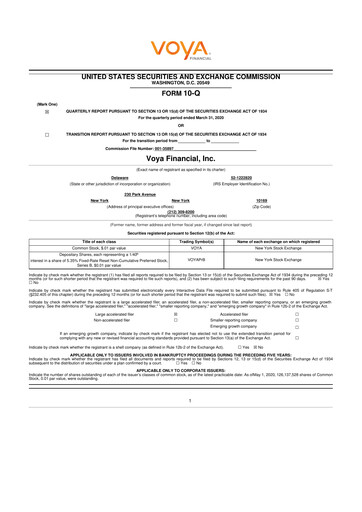 Thumbnail Voya Financial
 10-Q Quarterly Report FY2020 