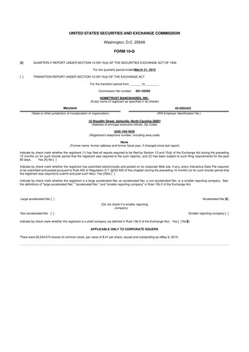 Thumbnail HomeTrust Bancshares
 10-Q Quarterly Report FY2015 