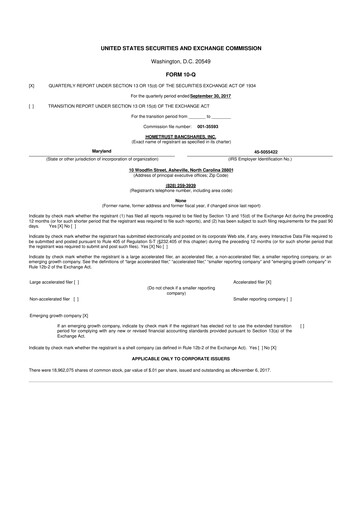 Thumbnail HomeTrust Bancshares
 10-Q Quarterly Report FY2018 