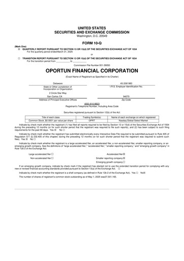 Thumbnail Oportun Financial 10-Q Quarterly Report FY2025 