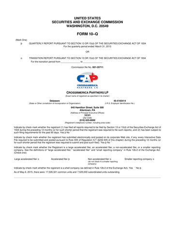 Thumbnail CrossAmerica Partners 10-Q Quarterly Report FY2015 