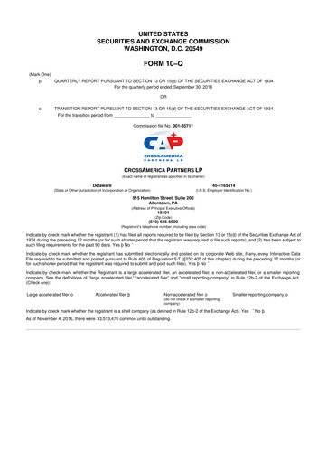 Thumbnail CrossAmerica Partners 10-Q Quarterly Report FY2016 